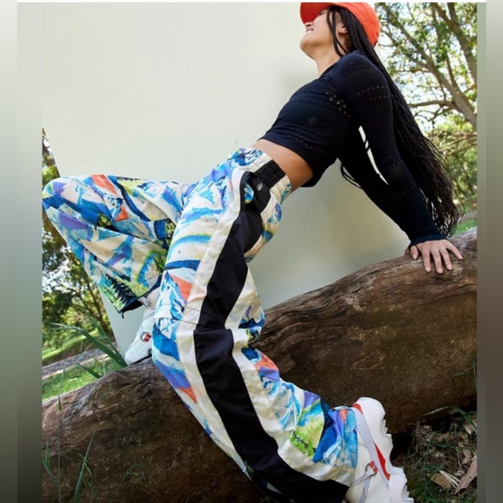 NWOT Free People FP Movement Printed End Zone Pants-Wide leg; relaxed mid-rise